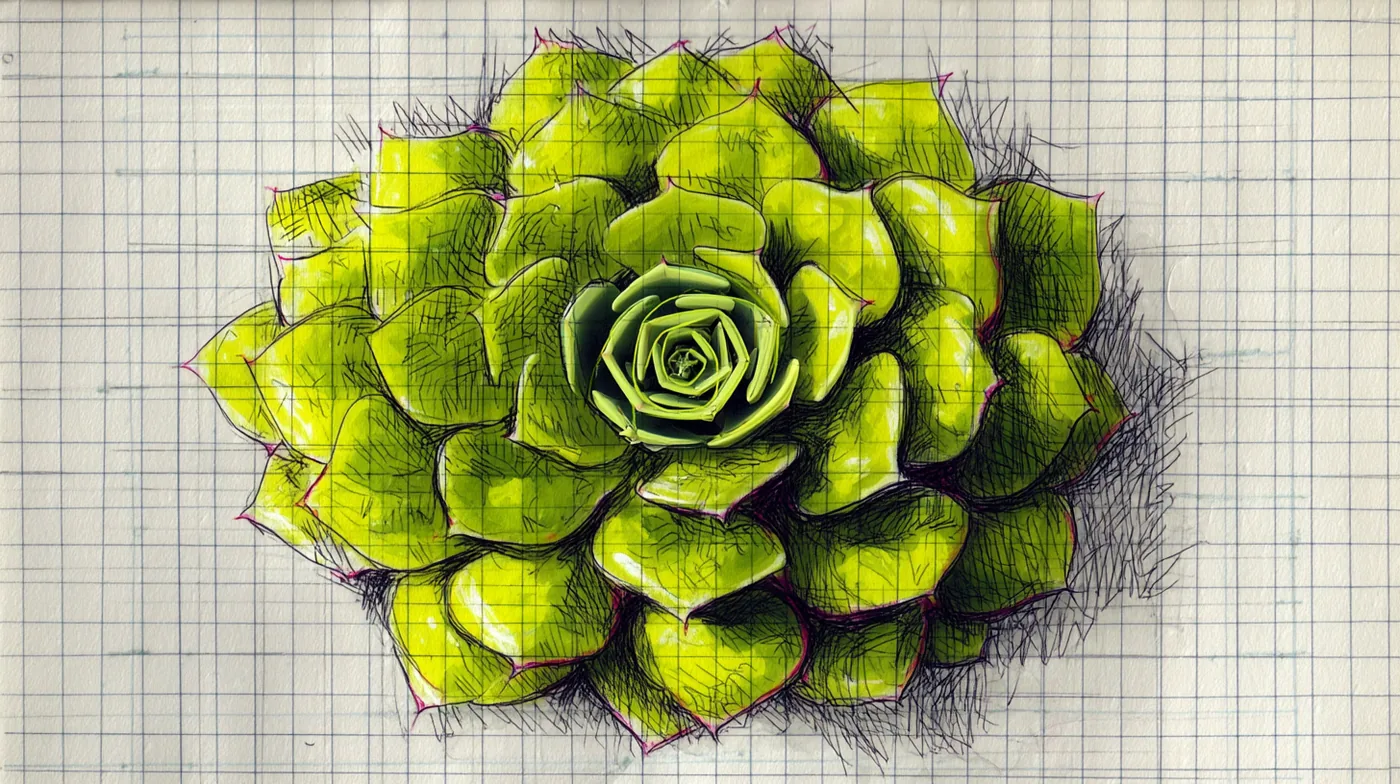 Handgezeichnete Illustration: grüne Sukkulentenrosette — lebendige Zusammenarbeit und gemeinsames Wachstum